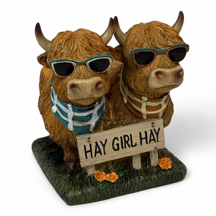 “Hay Girl Hay” Highland Cow Figurine – Funny Farmhouse Decor