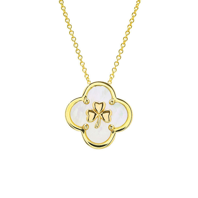 14kt Gold Vermeil Clover Shamrock MOP Necklace