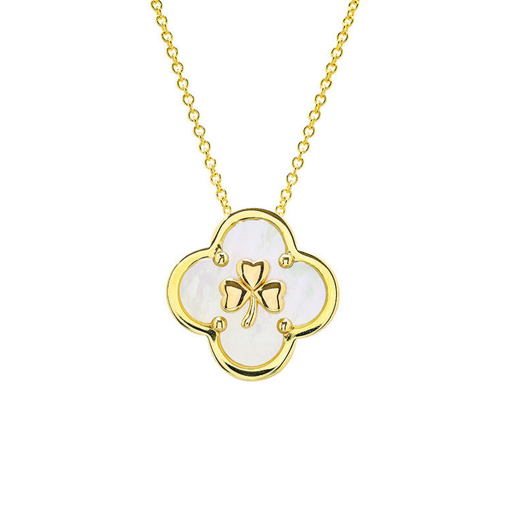 14kt Gold Vermeil Clover Shamrock MOP Necklace