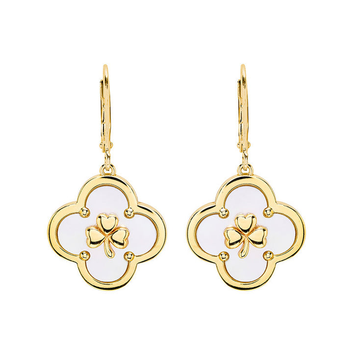14kt Gold Vermeil Clover Shamrock MOP Drop Earrings