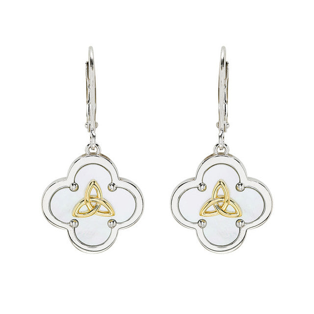 Sterling Silver Clover Trinity MOP Drop Earrings