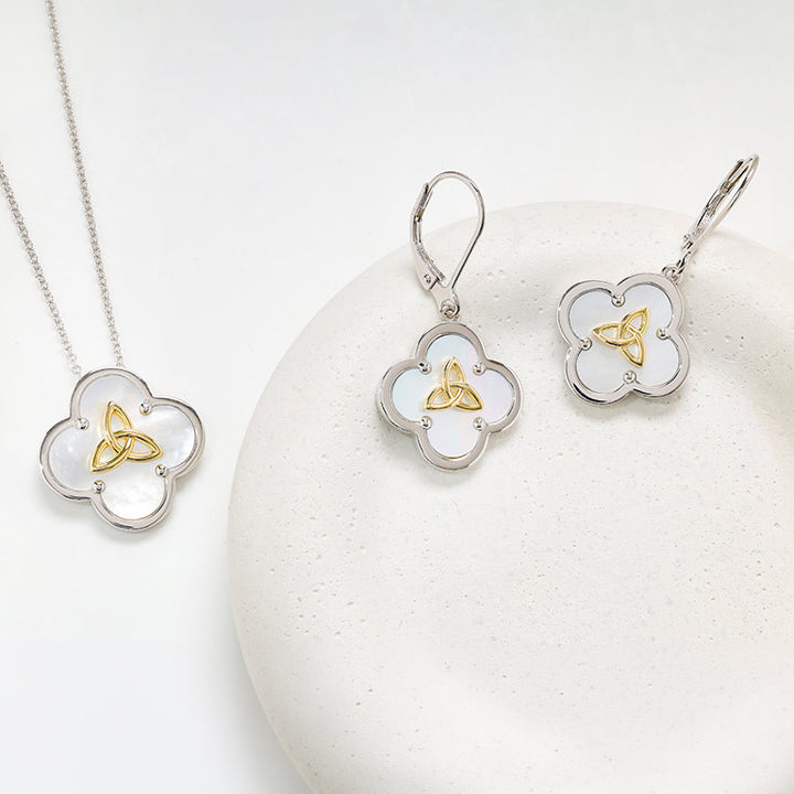 Sterling Silver Clover Trinity MOP Drop Earrings