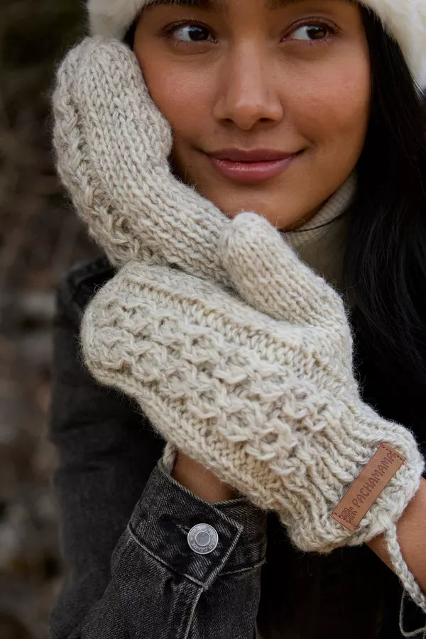 Hand-Knitted Cable Knit Wool Mittens