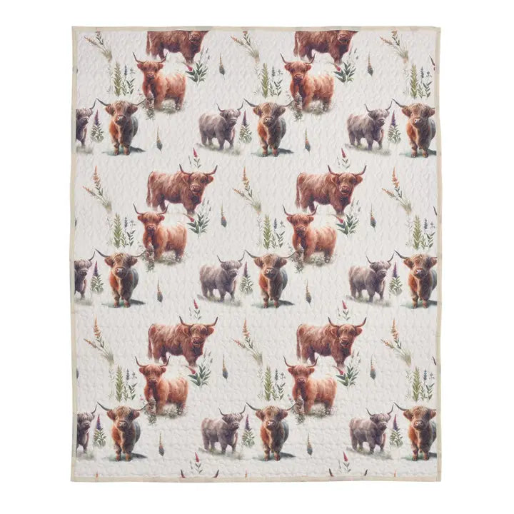 Blooms and Horns Happy Highland Cow Decorative Throw Blanket