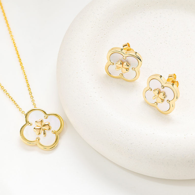 14kt Gold Vermeil Clover Shamrock MOP Drop Earrings