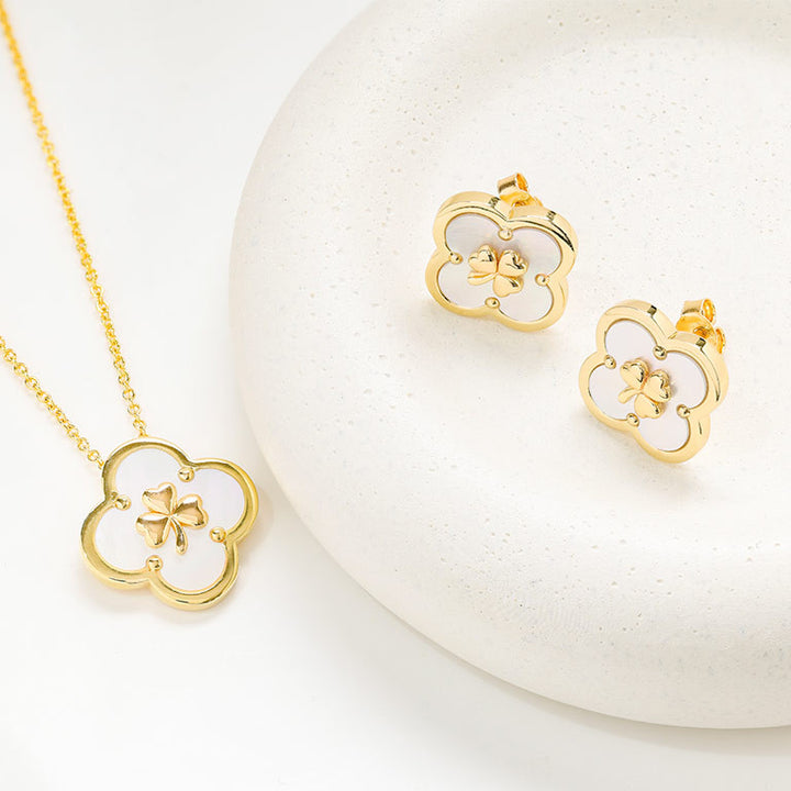 14kt Gold Vermeil Clover Shamrock MOP Drop Earrings