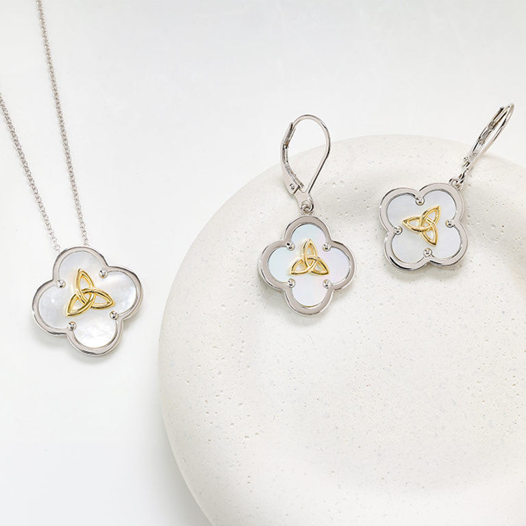 Sterling Silver Clover Trinity MOP Necklace