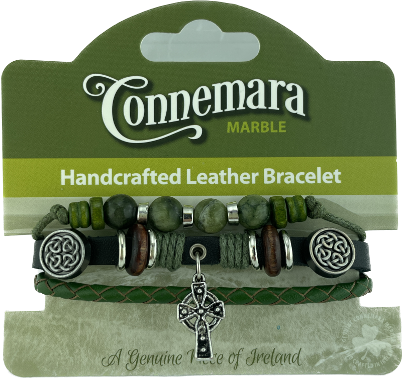 Celtic Cross Leather &amp; Marble Bracelet