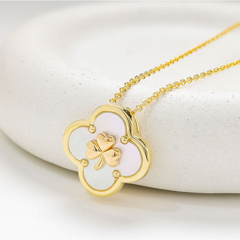 14kt Gold Vermeil Clover Shamrock MOP Necklace