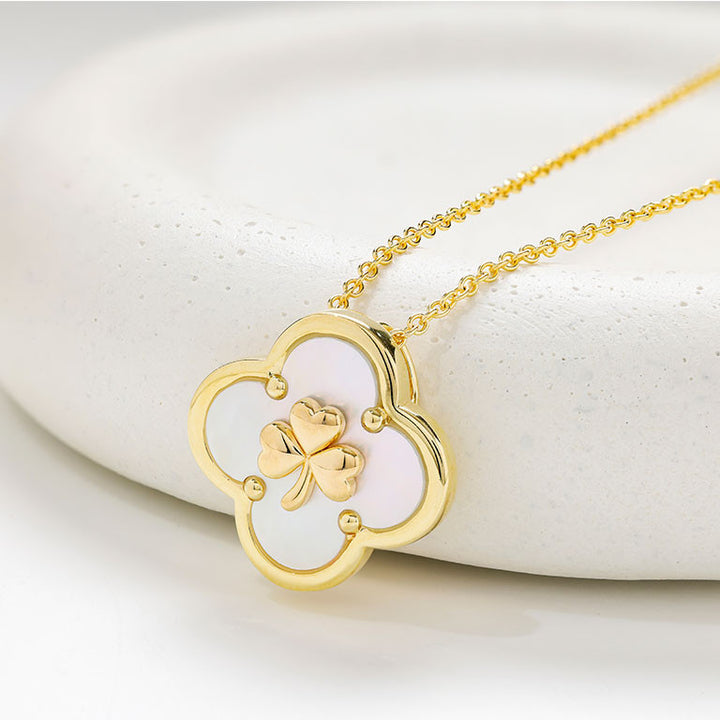 14kt Gold Vermeil Clover Shamrock MOP Necklace