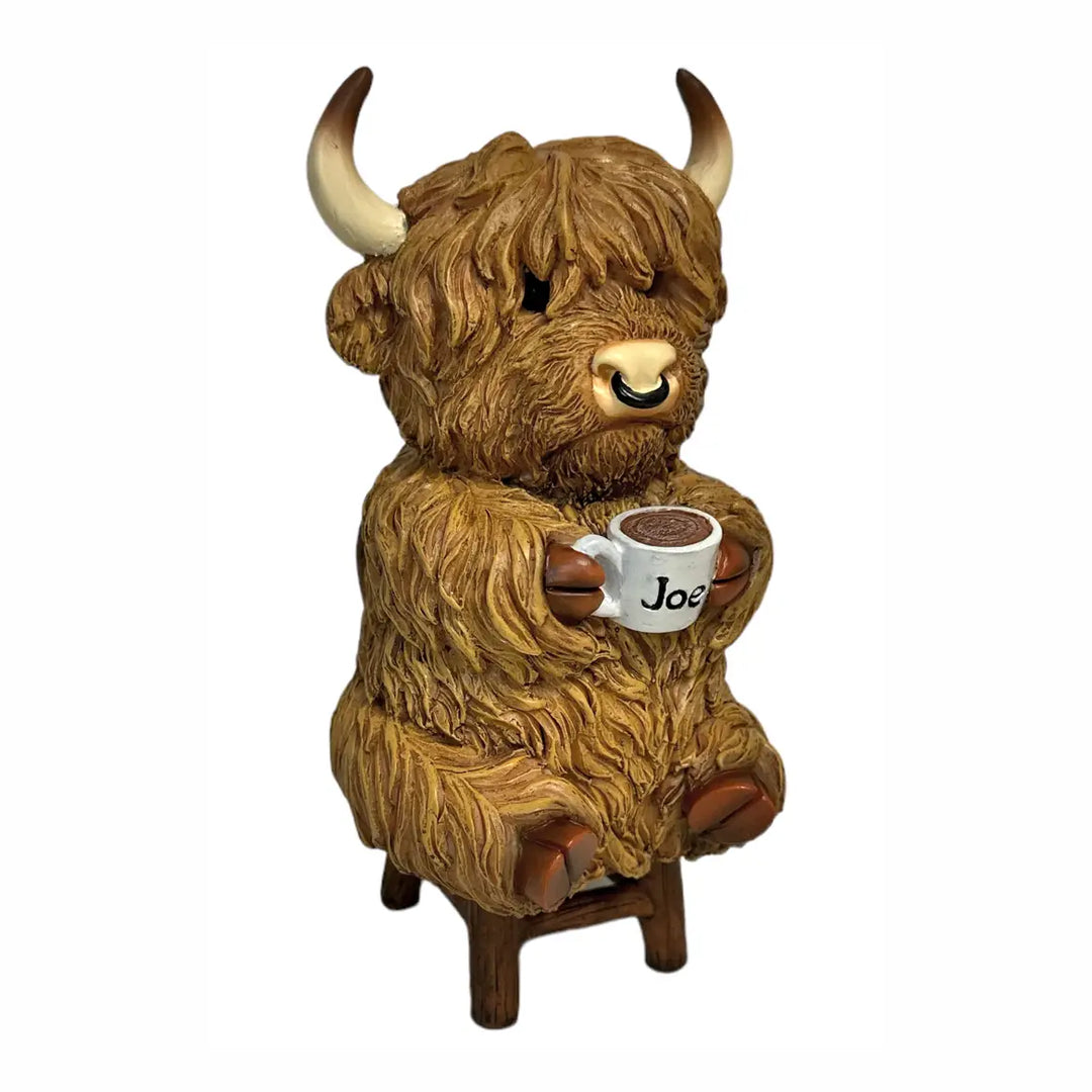 Highland Cow Morning Coffee Country Rustic Statue Figurine