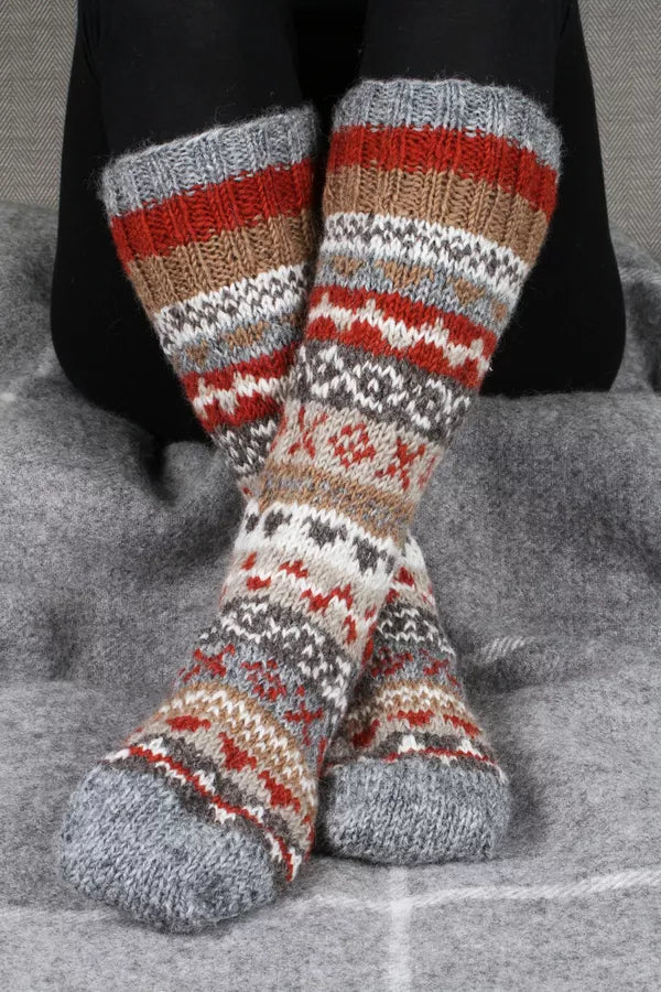 Classic Fair Isle Long Socks Grey