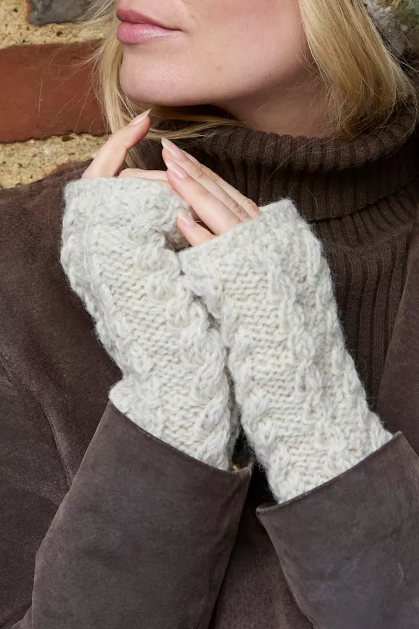 Wool Cable Knit Fingerless Gloves