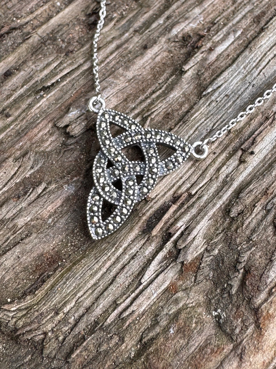 Sterling Silver Trinity Knot Marcasite Celtic Pendant