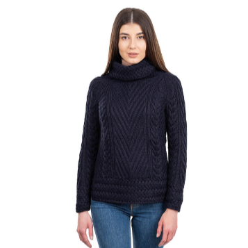 Ladies Turtleneck Ribbed Cable Knit Sweater