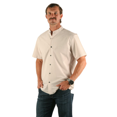Celtic Ranch Men's Irish Grandfather Shirt - Long Sleeve Banded Collar Button-Up, White