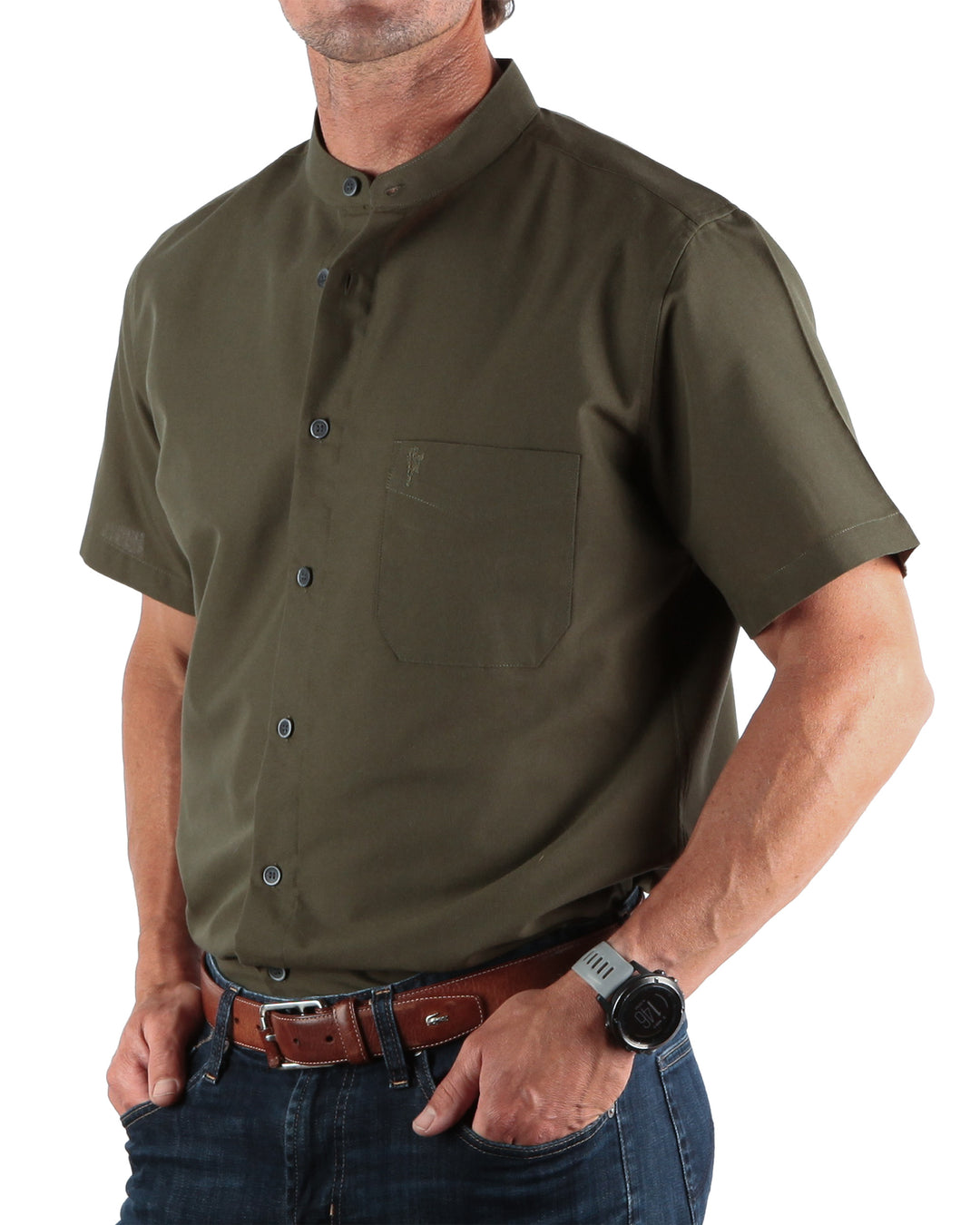 Celtic Ranchwear Collarless Short Sleeve Grandfather Shirt