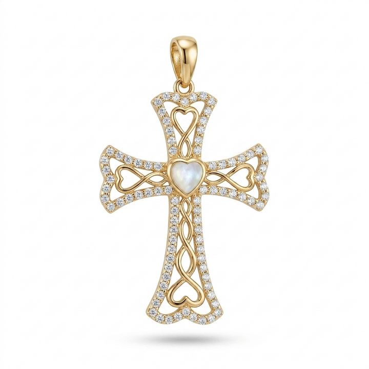 Pearl Celtic Cross Pendant - 18"