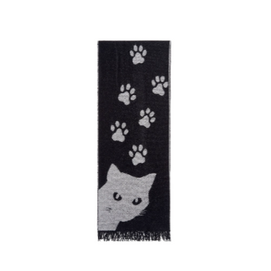 100% Acrylique Reversible Scarf with Black/White Cat