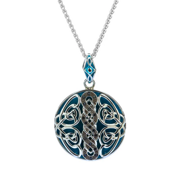 S/sil Blue enamel W/Blk and White CZ and Norse Celtic Knotwork Large pendant