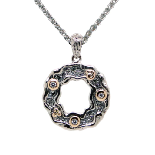 Sterling Silver Oxidized 10k Yellow Gold CZ Rocks 'n Rivers Pendant