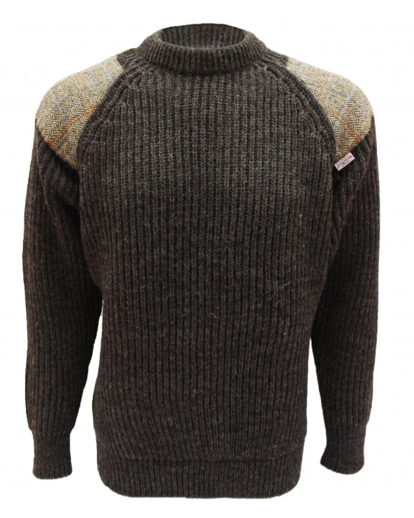 Raglan Sleeve Crew Neck Wool Jumper with Harris Tweed®