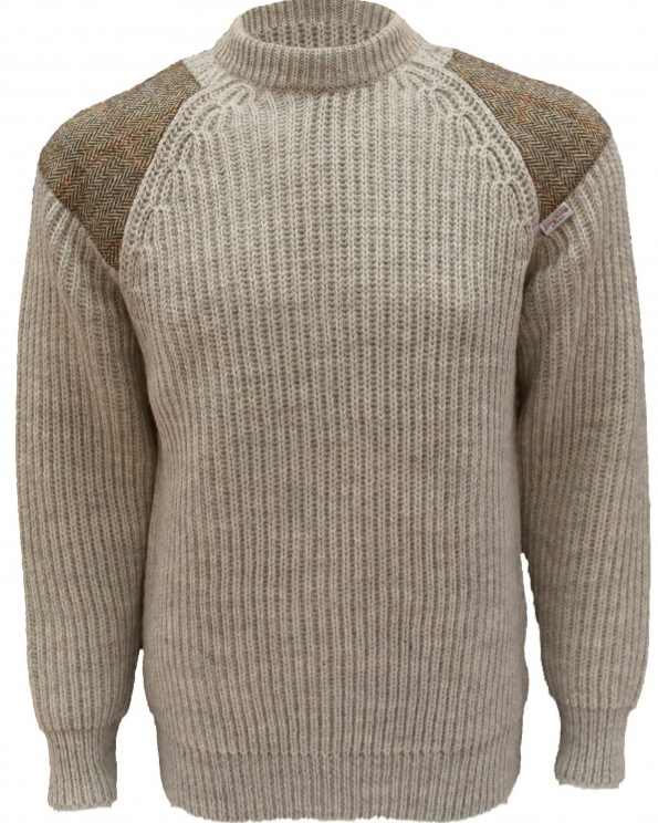 Raglan Sleeve Crew Neck Wool Jumper with Harris Tweed®