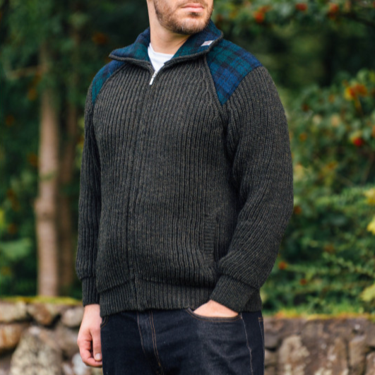 Full Zipped Cardigan with Harris Tweed® Shoulder Patches