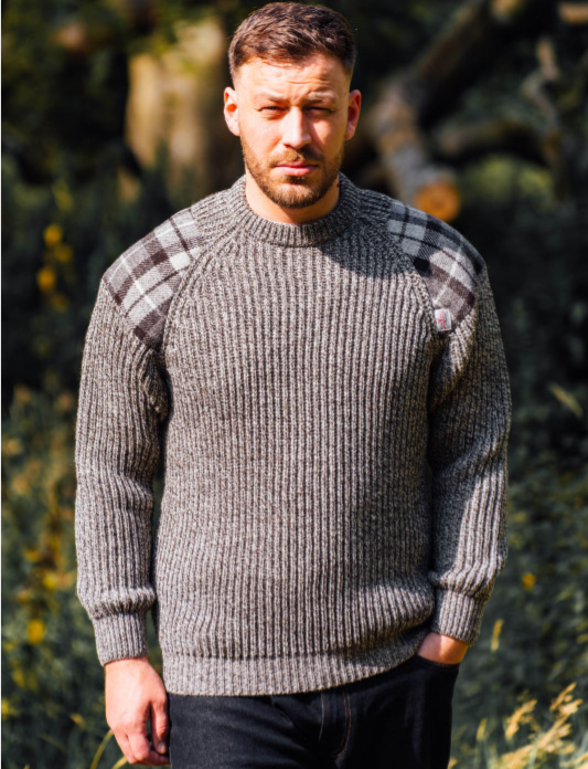 Raglan Sleeve Crew Neck Wool Jumper with Harris Tweed®