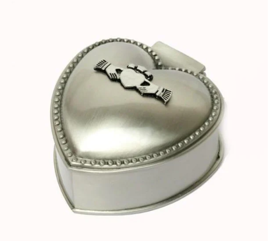Pewter Metal Jewellery Box Small Heart - Claddagh