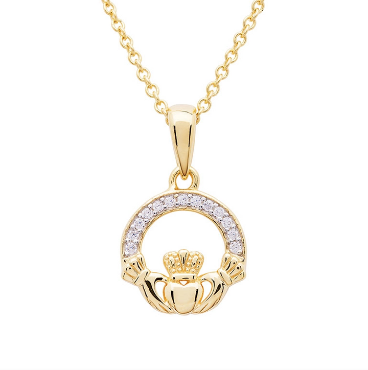 14KT Gold Vermeil CZ Claddagh Necklace