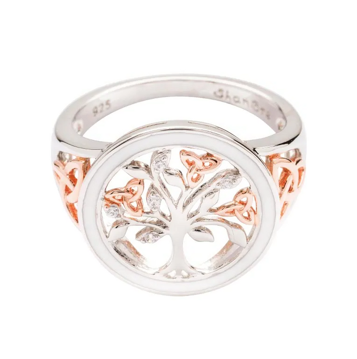 Sterling Silver Tree of Life White Enamel Ring