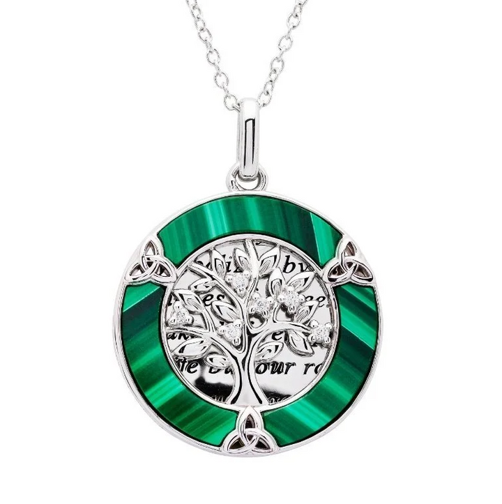 Sterling Silver Tree of Life with Malachite/CZ Pendant