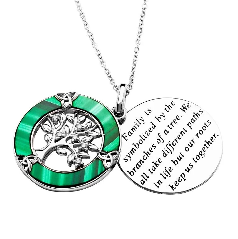 Sterling Silver Tree of Life with Malachite/CZ Pendant