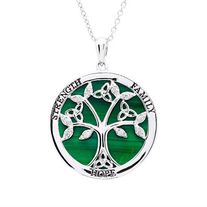 Sterling Silver Tree of Life with Malachite/CZ Pendant