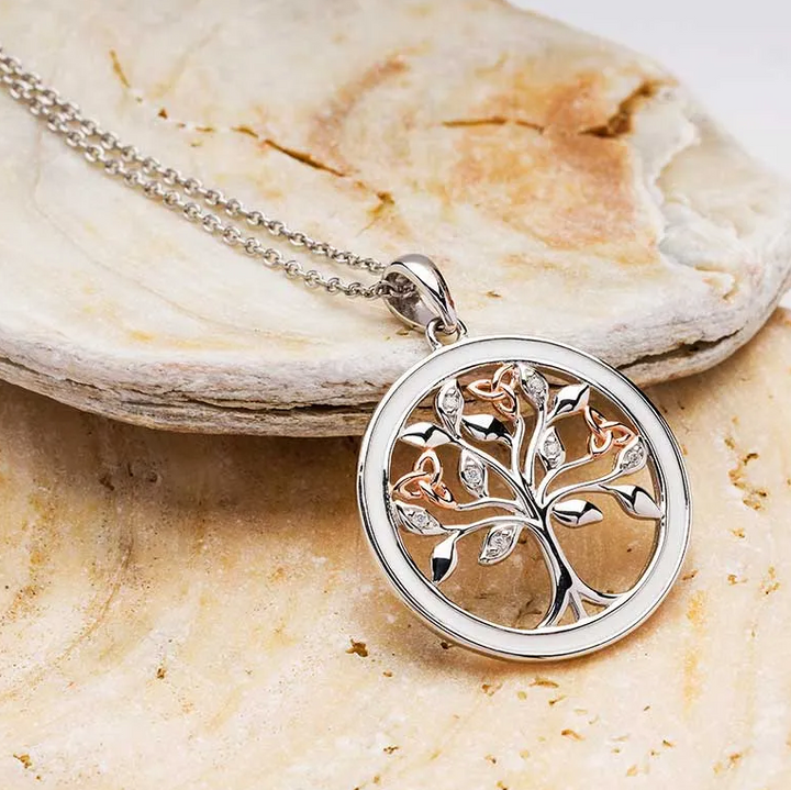 Sterling Silver White Enamel Tree of Life Pendant