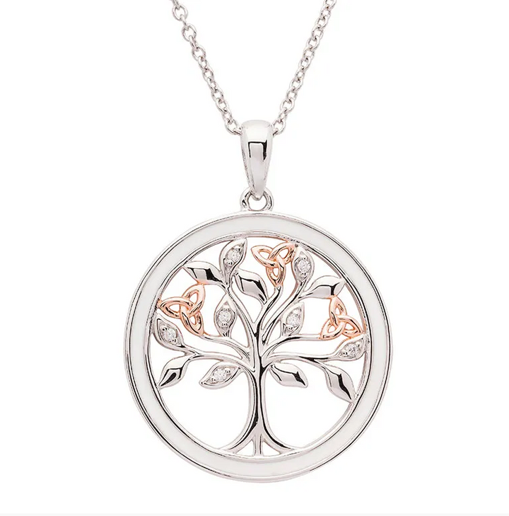 Sterling Silver White Enamel Tree of Life Pendant