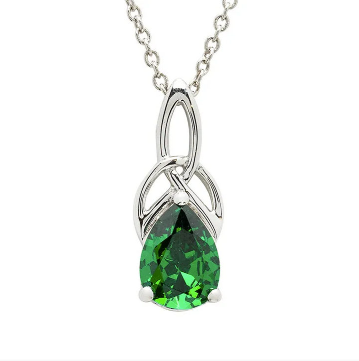 Sterling Silver CZ Emerald Trinity Necklace