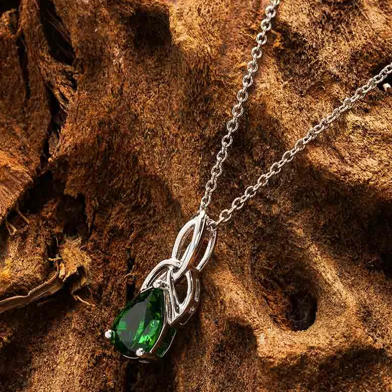 Sterling Silver CZ Emerald Trinity Necklace