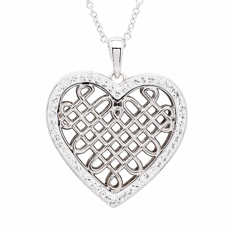 Sterling Silver and White Crystals Celtic Heart Necklace