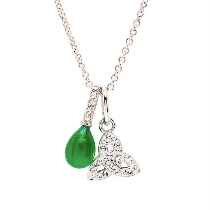 Sterling Silver Crystal and Green Agate Trinity Necklace