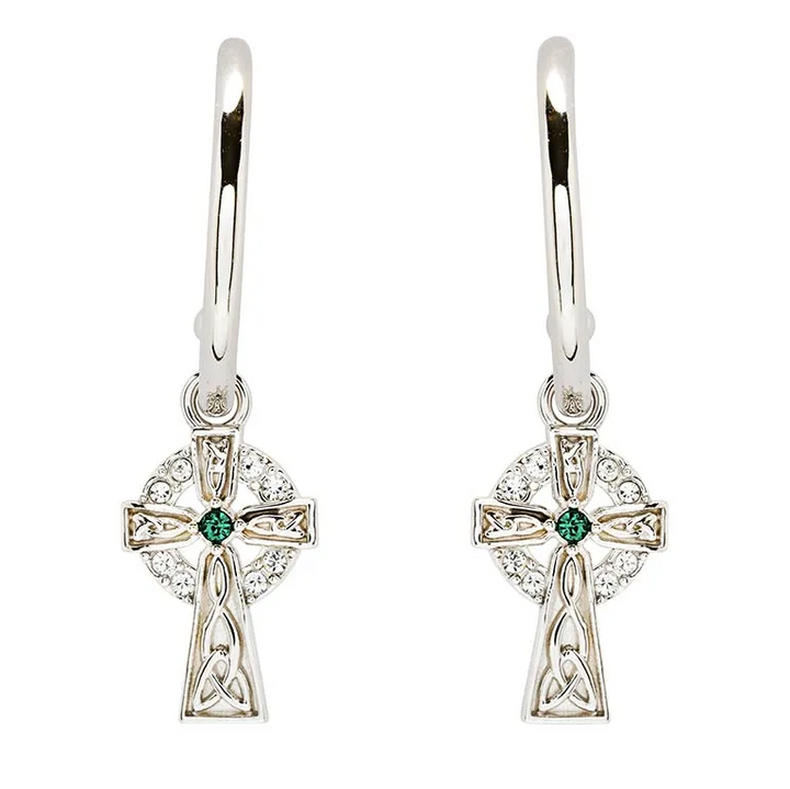 Sterling Silver Crystal Cross Hoop Earrings