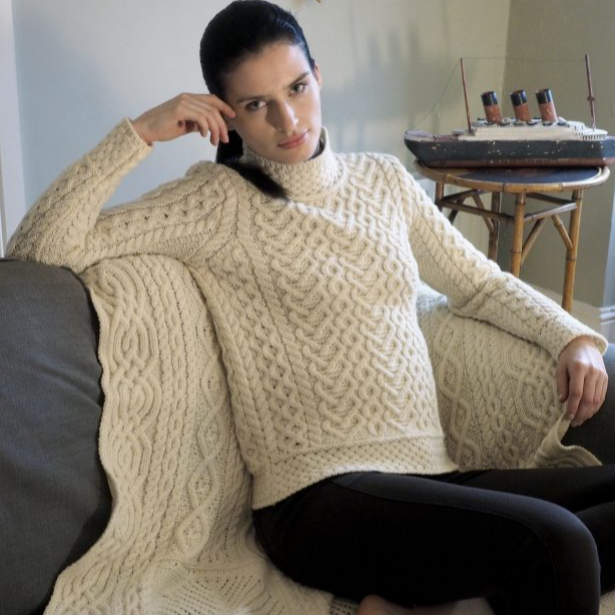 High Neck Heart Cable Sweater