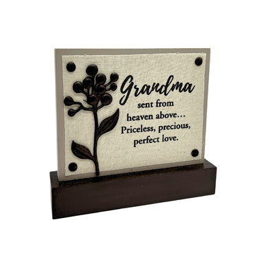 Grandma Plaque Sitter with Antique Bronze Wildflower