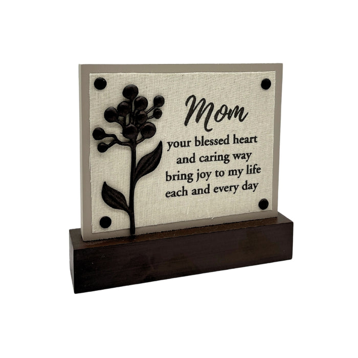 Mom Plaque Sitter with Antique Wildflower