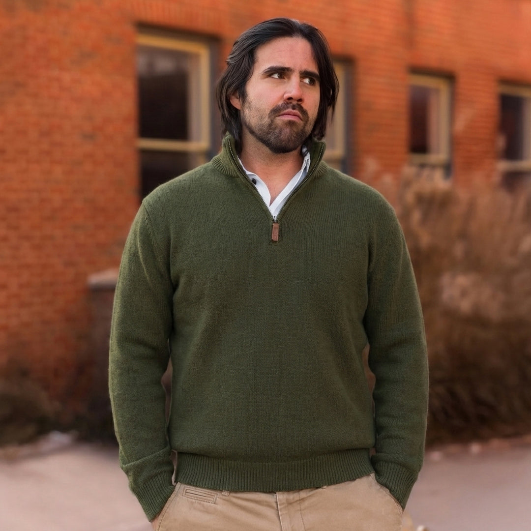 Men's Irish Lambswool Quarter Zip Knit Sweater
