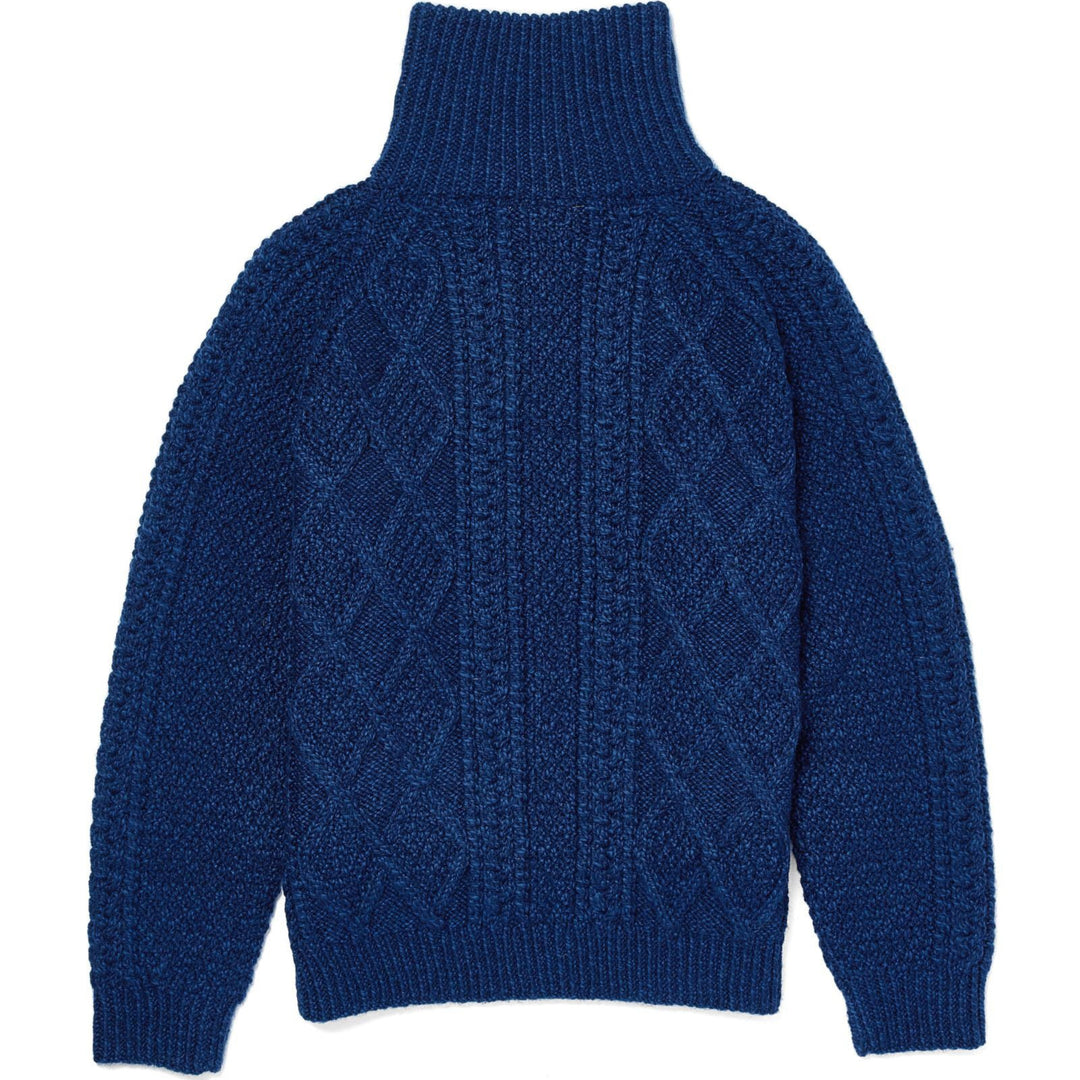 Blue knitted sweater with a pattern on a white background