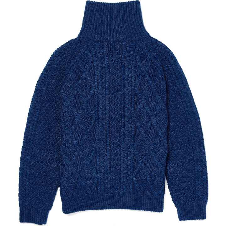 Blue knitted sweater with a pattern on a white background