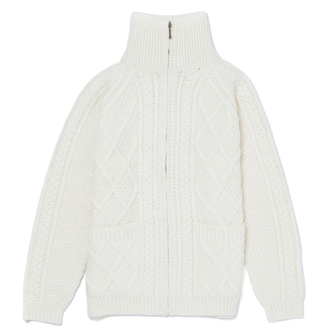 White ribbed knit sweater on a white background