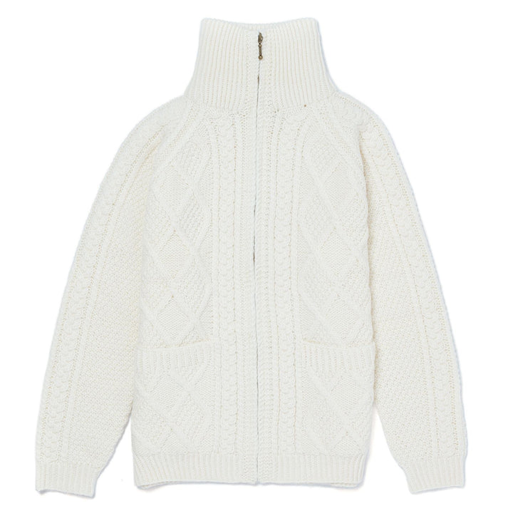 White ribbed knit sweater on a white background